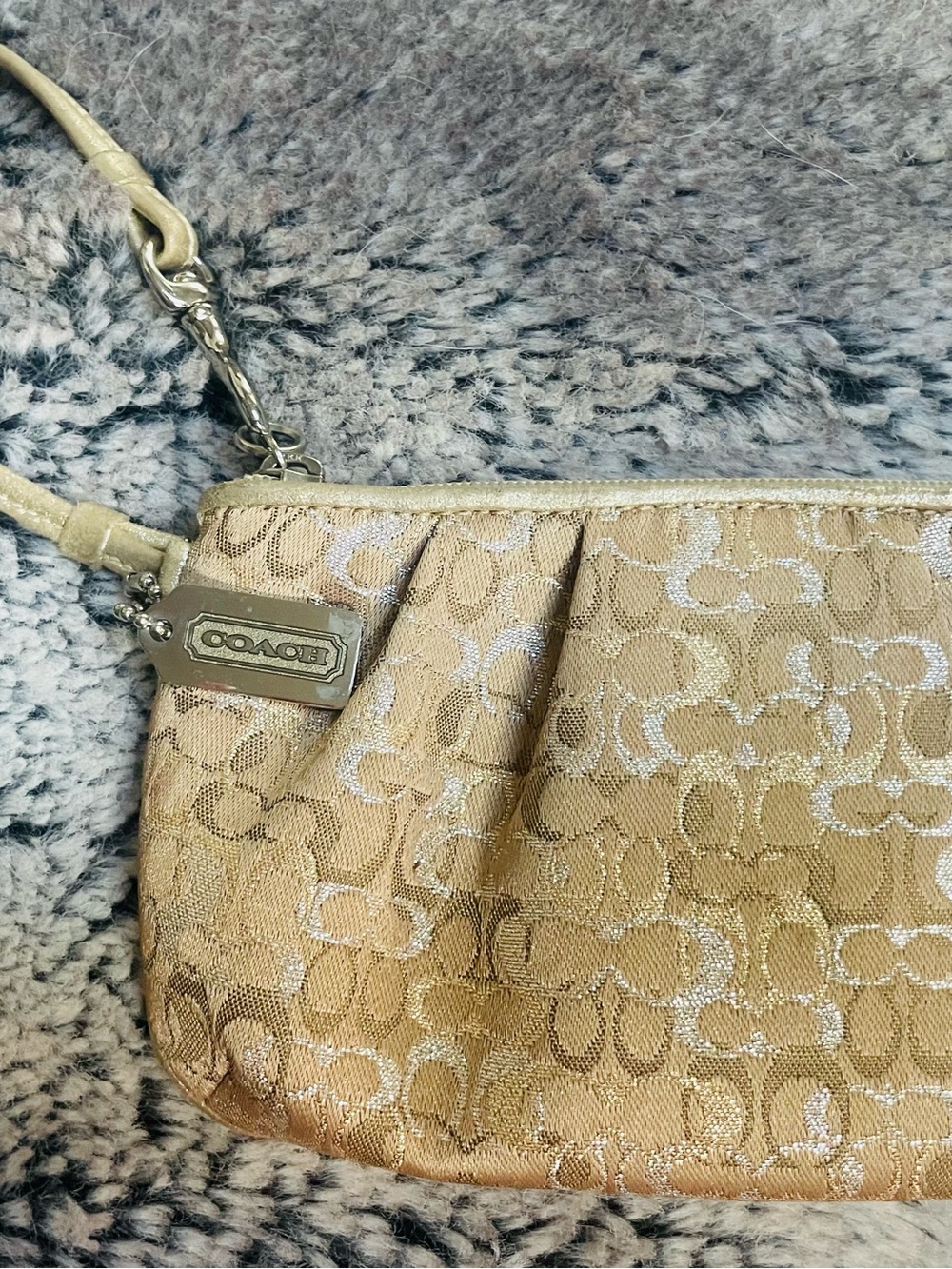 COACH Metallic Beige-Gold Signature Wristlet